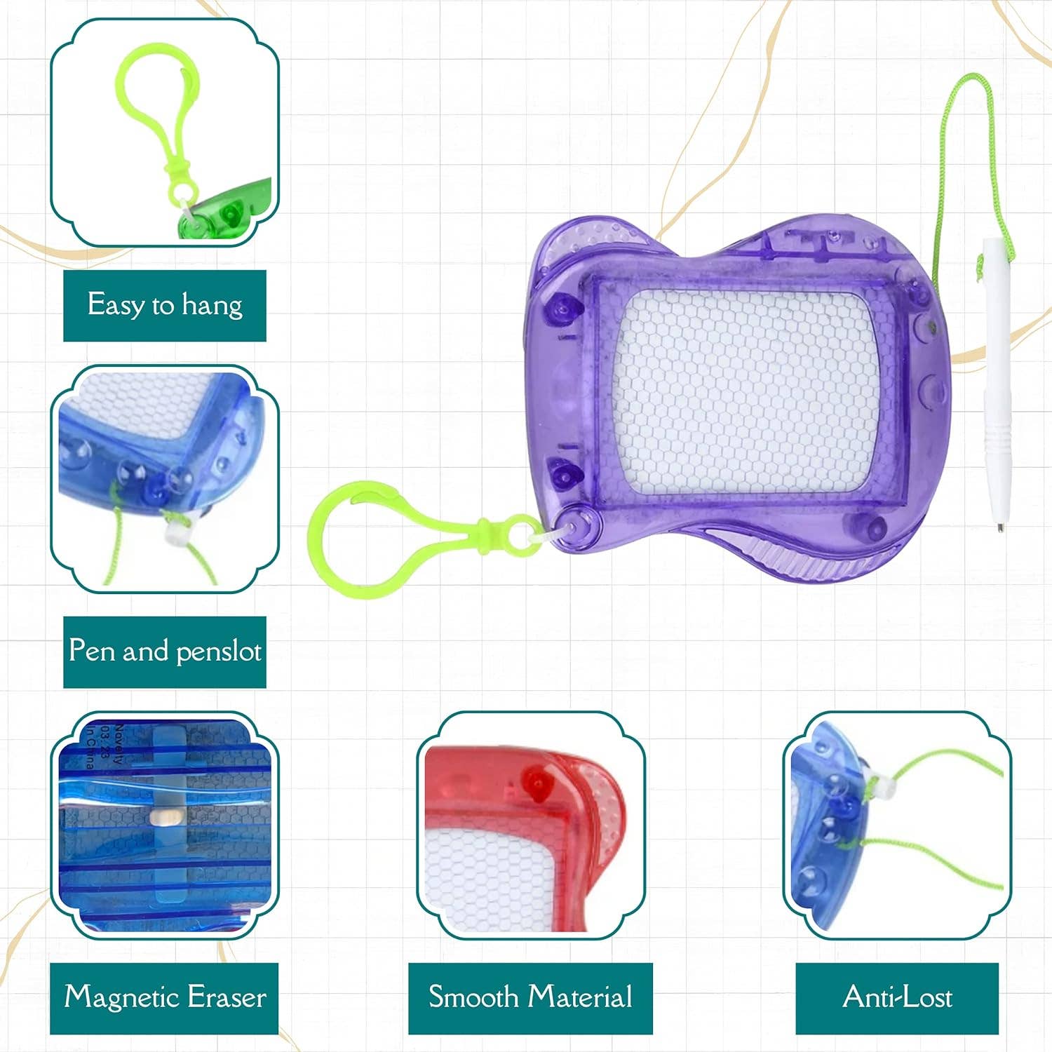 4E's Novelty - Vente Planche à dessin – enfant et bébé - Lot de 12 mini-tableaux à dessin - Effaçables, avec clip porte-clés, petits cadeaux pour enfants6