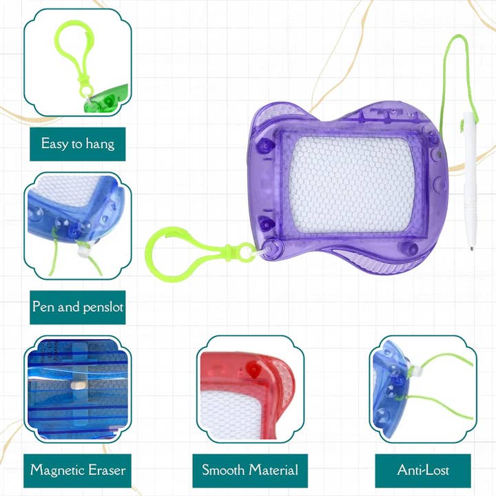 4E's Novelty - Vente Planche à dessin – enfant et bébé - Lot de 12 mini-tableaux à dessin - Effaçables, avec clip porte-clés, petits cadeaux pour enfants6