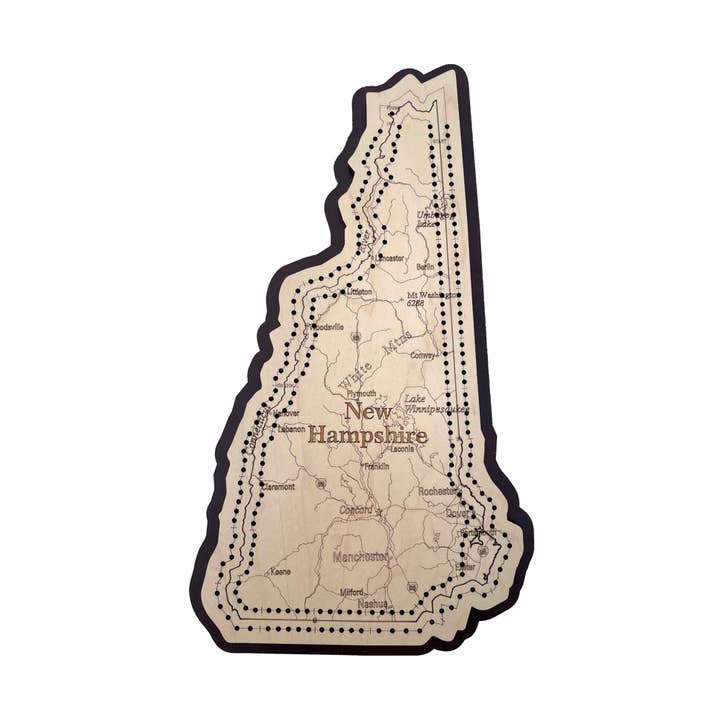 New Hampshire Map 2 Track Cribbage Board for wholesale by D&D Custom Laser Designs