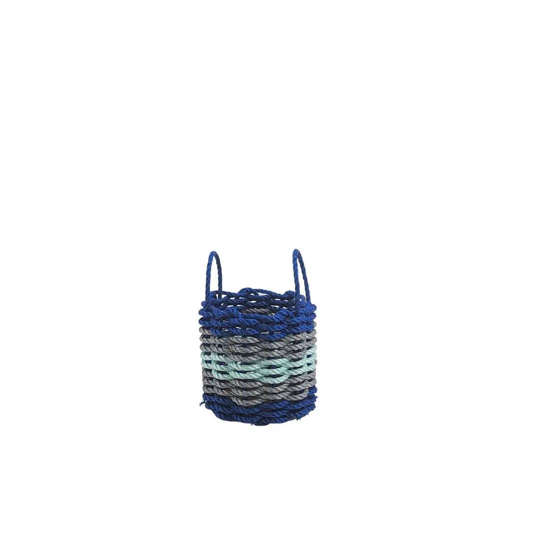 Little Salty Rope - Wholesale Basket - Five Stripe Rope Storage Basket Blue, Gray and Seafoam0