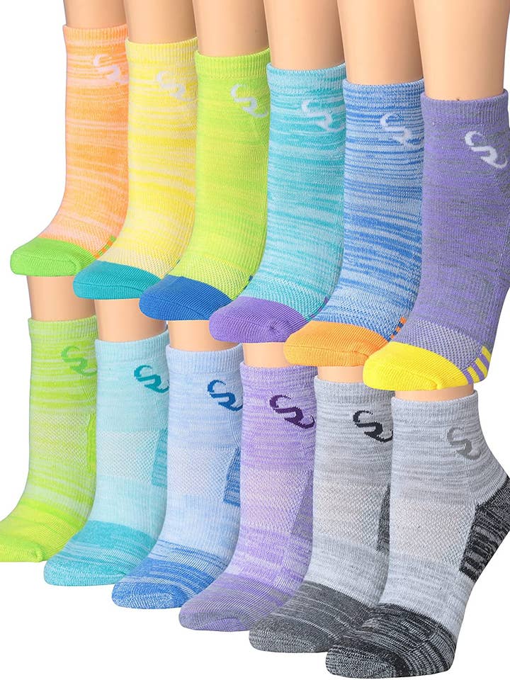 Ronnox Women's 12-Pairs Running & Athletic Sports Performance Ankle/Quarter Socks for wholesale by Gold Hose LLC