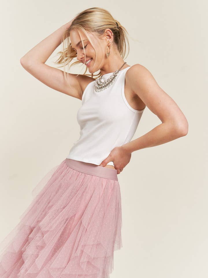 GONNA MIDI A TRAPEZIO FODERATA IN RETE A POIS PLUS LAYER per la vendita all'ingrosso da parte di JADE BY JANE