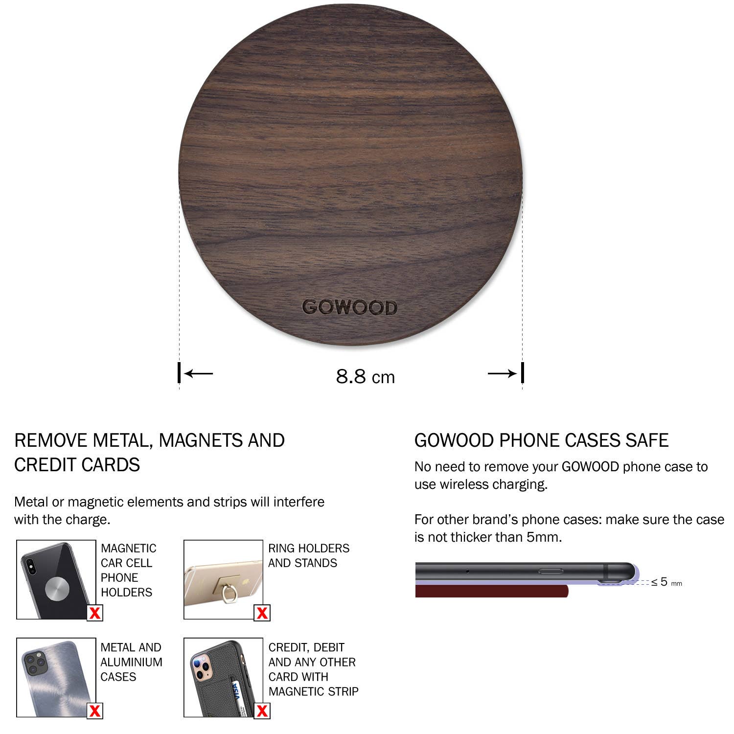 GOWOOD - Wholesale Portable Charger - 15W Fast Walnut Wood Wireless Charger3