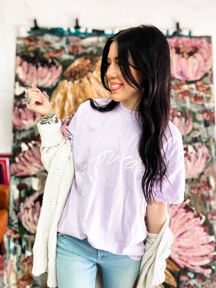 Loved Short Sleeve Tee- Lavender for wholesale by The Brave Mama Co