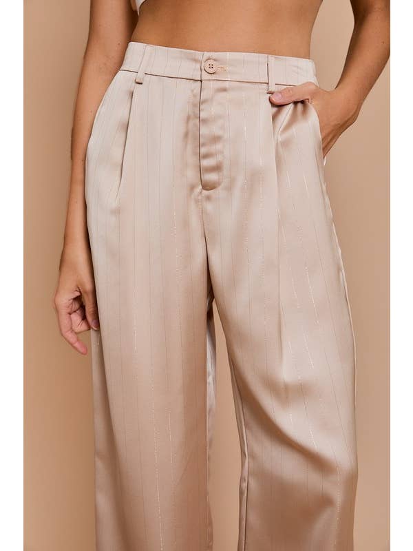 Champagne Lurex Stripe Wide Pants for wholesale on Faire
