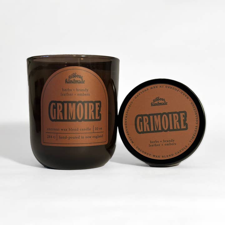 Gibbous Handmade - Wholesale Jar/Filled Candle - GRIMOIRE Candle | Herbs, Brandy, Leather, Saffron + Tobacco1