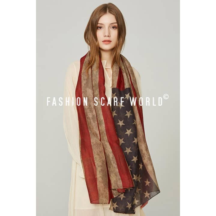Brown 4th of July American Flag Print Scarf for wholesale on Faire
