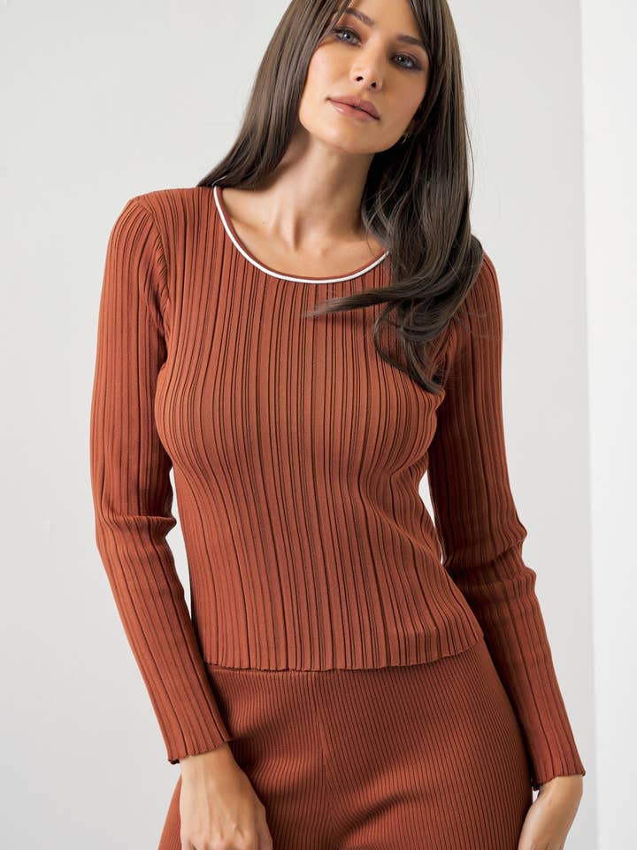 BROWN Oakley Ribbed Knit Long Sleeve & Pants Set for wholesale on Faire