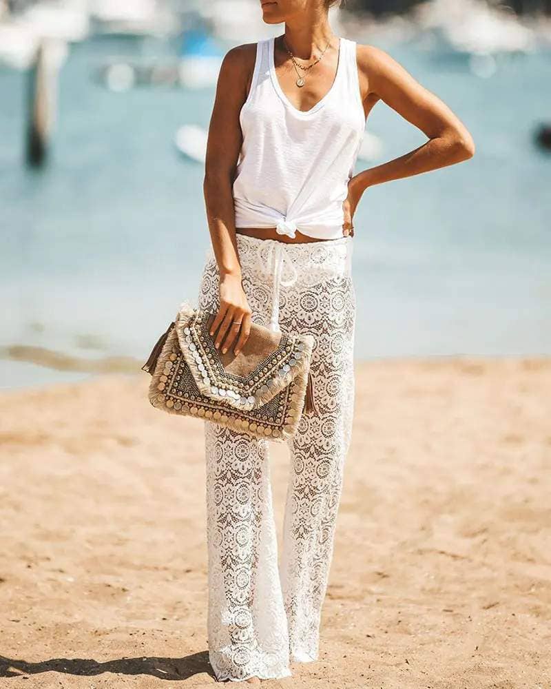 Queen Fashion – Engroshandel Strandbadekåbe – Dame – hule hæklede blondebukser med snor20