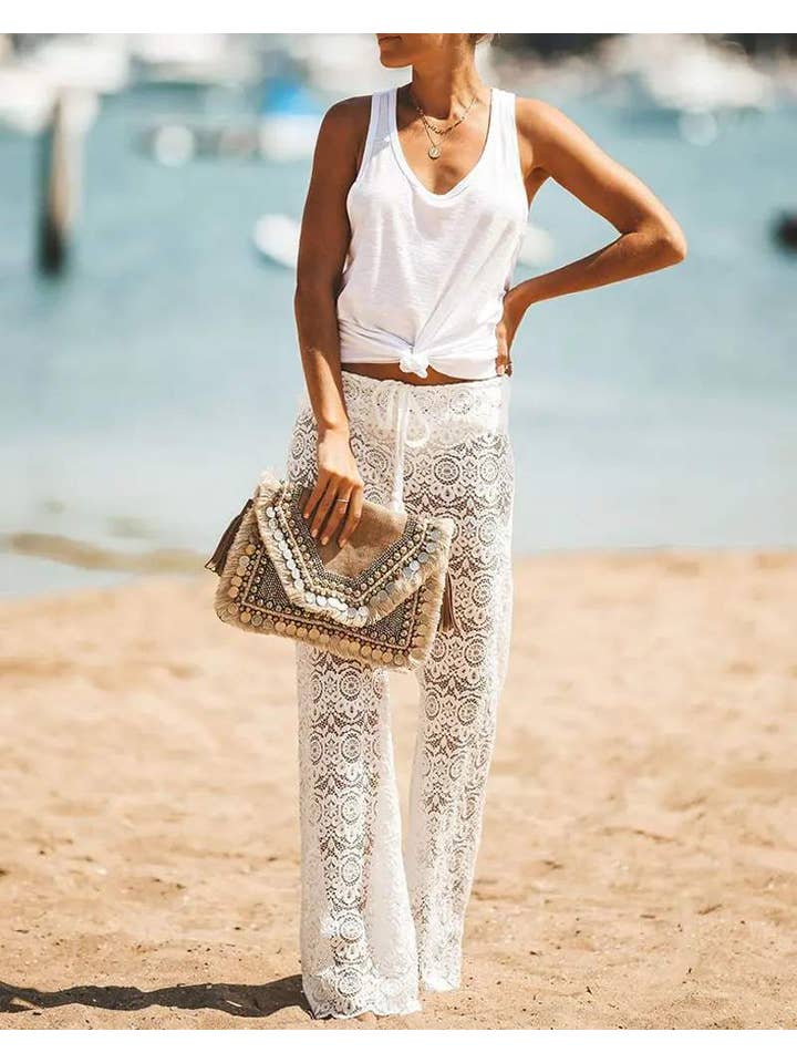 Queen Fashion – Engroshandel Strandbadekåbe – Dame – hule hæklede blondebukser med snor20