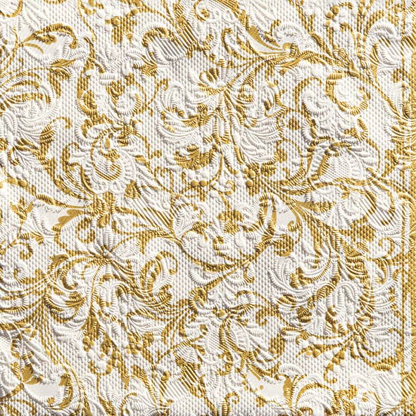 Lunch Napkin - Elegance Damask WHITE/GOLD for wholesale by Elegant Gifts
