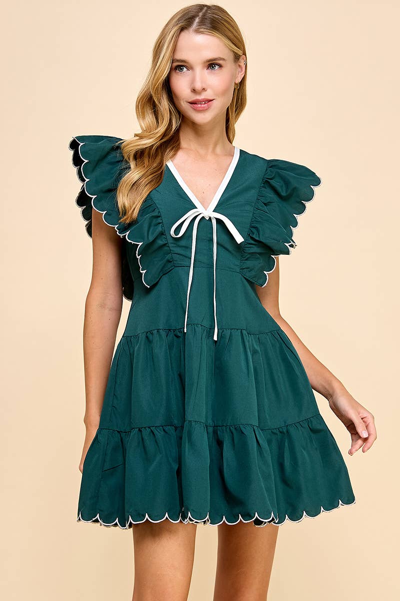 TCEC - Wholesale Dress - Women's - CD04197-V Neckline Bow Detail Scalloped Dress1