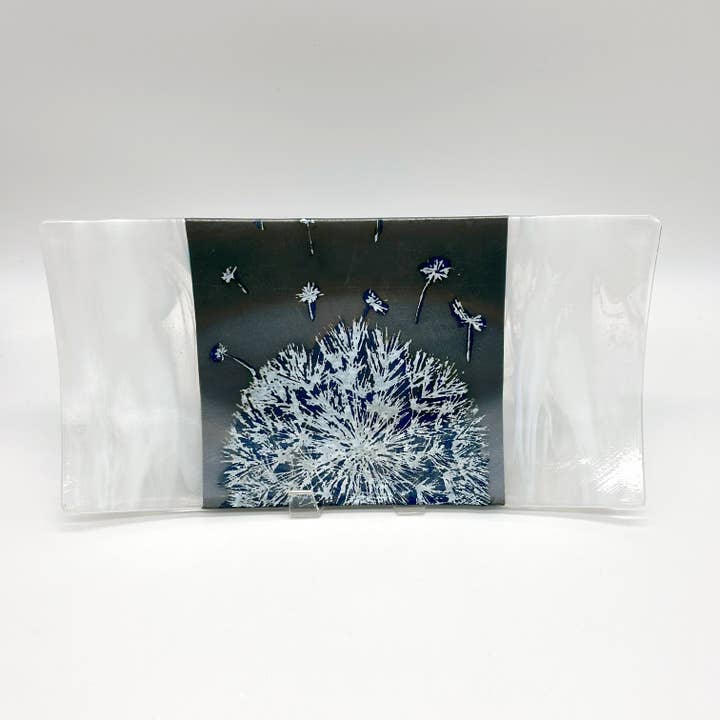Kiku Handmade | Contemporary Fused Glass Home Goods - Wholesale Platter - Dandelion 15" Long Fused Glass Serving Platter3