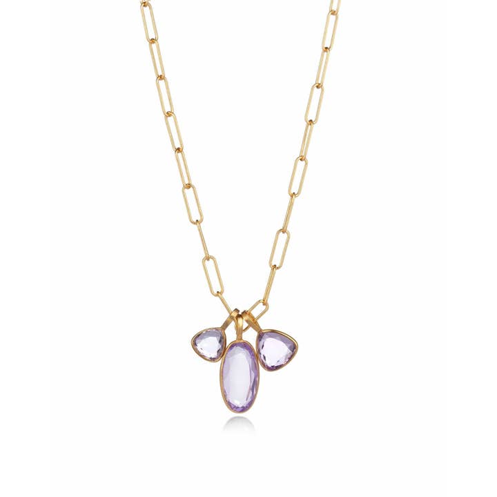 Triple Charm Organic Pink Amethyst Necklace for wholesale by Fervor Montréal