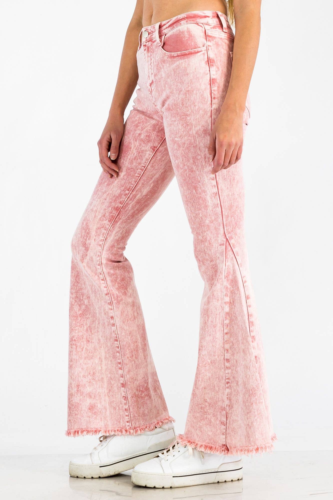 BNS - Wholesale Jeans - Women's - Acid Denim Bell Bottom Pants with Pockets Pink7