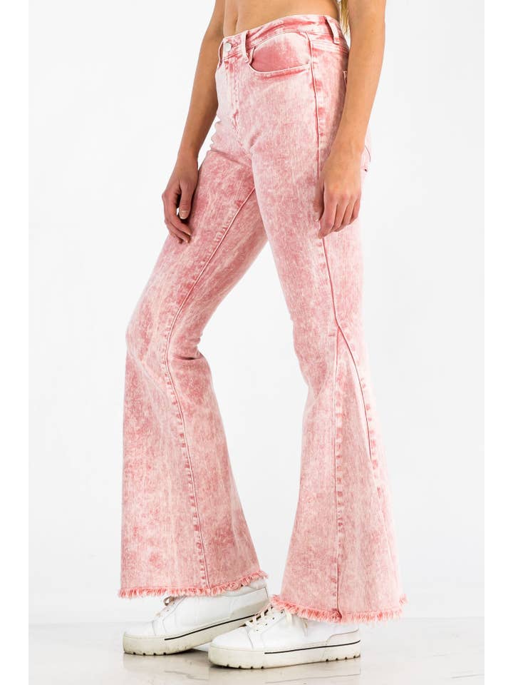 BNS - Wholesale Jeans - Women's - Acid Denim Bell Bottom Pants with Pockets Pink7