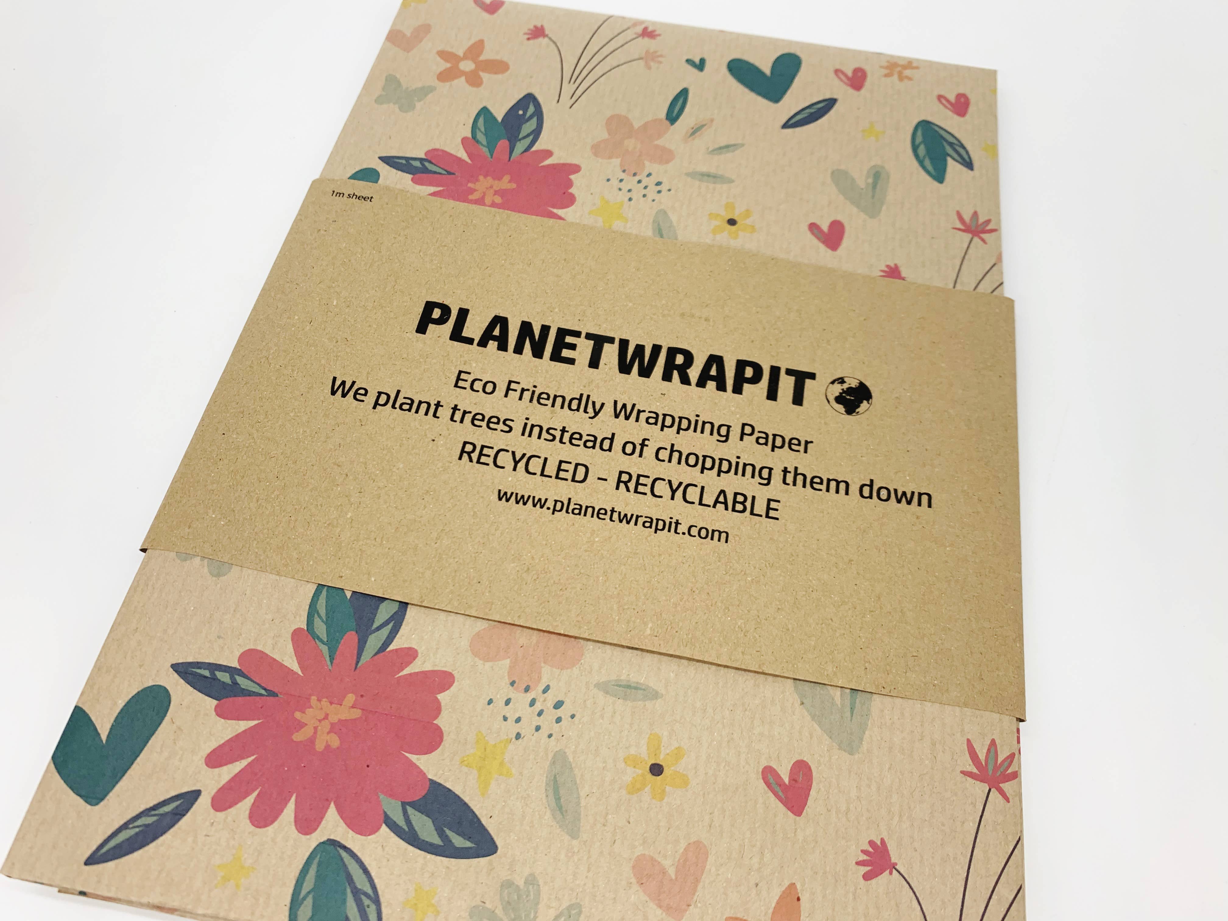 PlanetWrapIt - Vente Rouleau de papier cadeau - Papier cadeau écologique kraft recyclé motif fleurs de printemps2