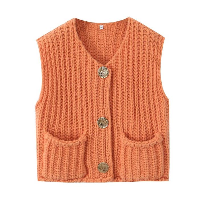 Rosa Clothing - Wholesale Sweater Vest - Women's - Multicolor chunky knitted vest cardigan