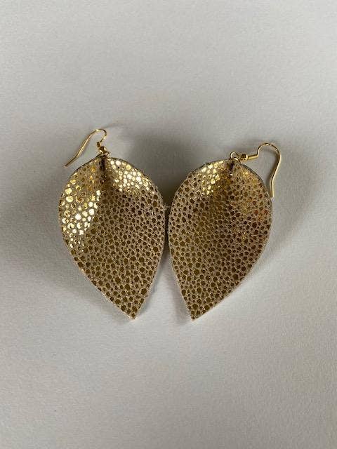 Gold Leaf Earrings for wholesale by K Leather Designs