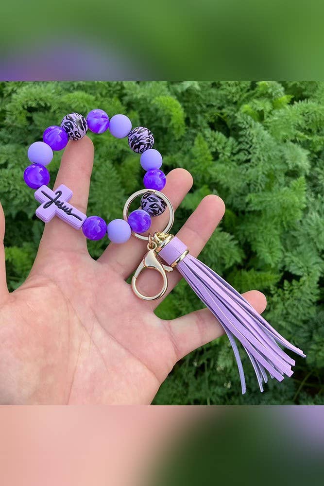 UNISHE - Venta al por mayor Llavero - Mujer - Llavero con borlas cruzadas y cuentas de leopardo ZK12590