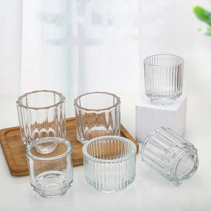 Thick Glass Votive Candle Holder, Tabletop Ribbed Votive for wholesale by Sweet Home Deco