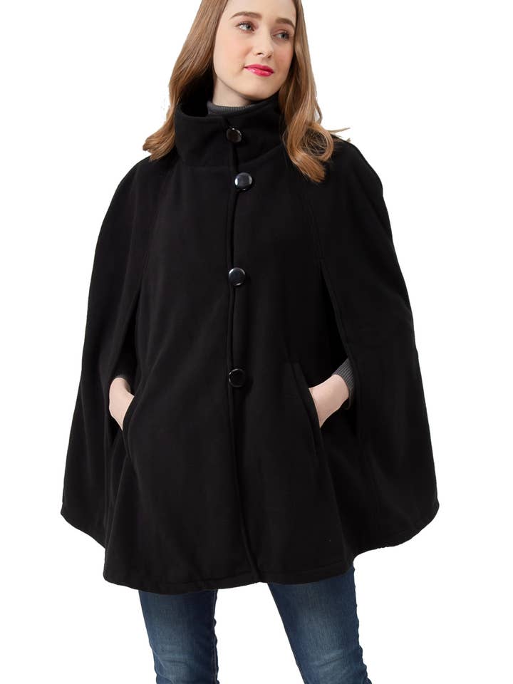 Jasper Trading LLC - Wholesale Coat - Women's - S1322_BLACK Womens Cape Poncho Coat