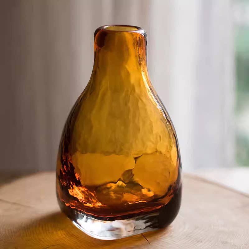 Rustic Reach - Wholesale Vase - Amber Handblown Glass Bottle1
