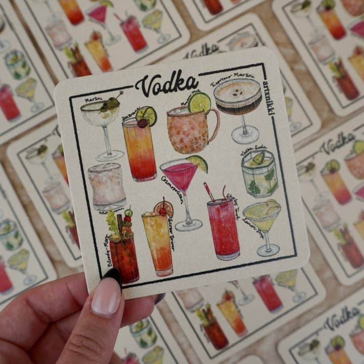 artxnikki - Wholesale Coasters - Classic Cocktail Variety Coaster Set of 4 (Bourbon, Gin, Vodka, Tequila)