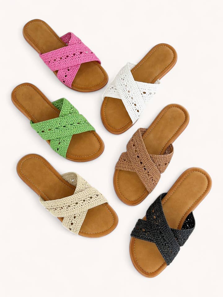 CCOCCI - Wholesale Sandals - Women's - VIABLE-7 CROCHET KNITTED CROSS STRAP SANDALS