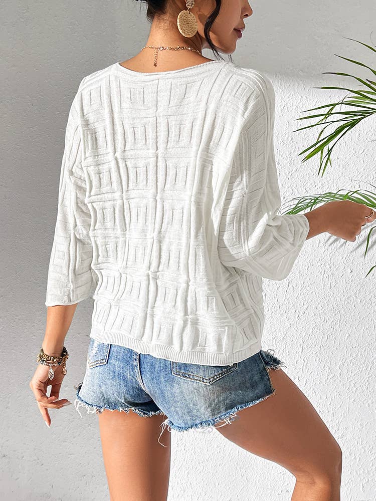 Lily Clothing - Wholesale Knit Top - Women's - 3D pattern 3/4 sleeve casual knit T-shirt5