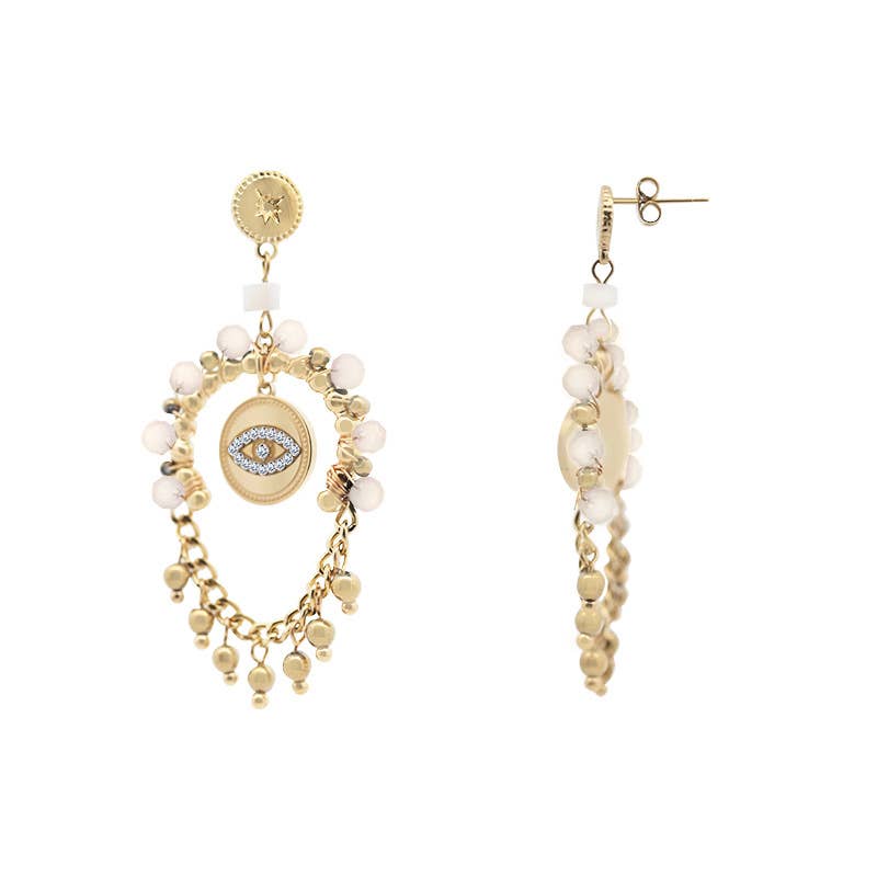 AMORINO SRL - Wholesale Dangle Earrings - DANGLING EARRINGS WITH EVIL EYE AND BEADS - NK21124120F860