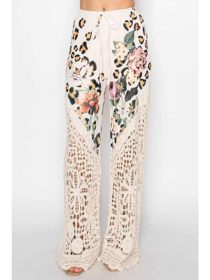 Crochet-Detail Lined Drawstring Pants-4899BG LEO FL for wholesale on Faire