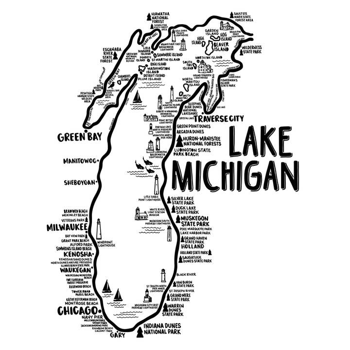 Carte blanche du lac Michigan pour la vente par Whereabouts Shop