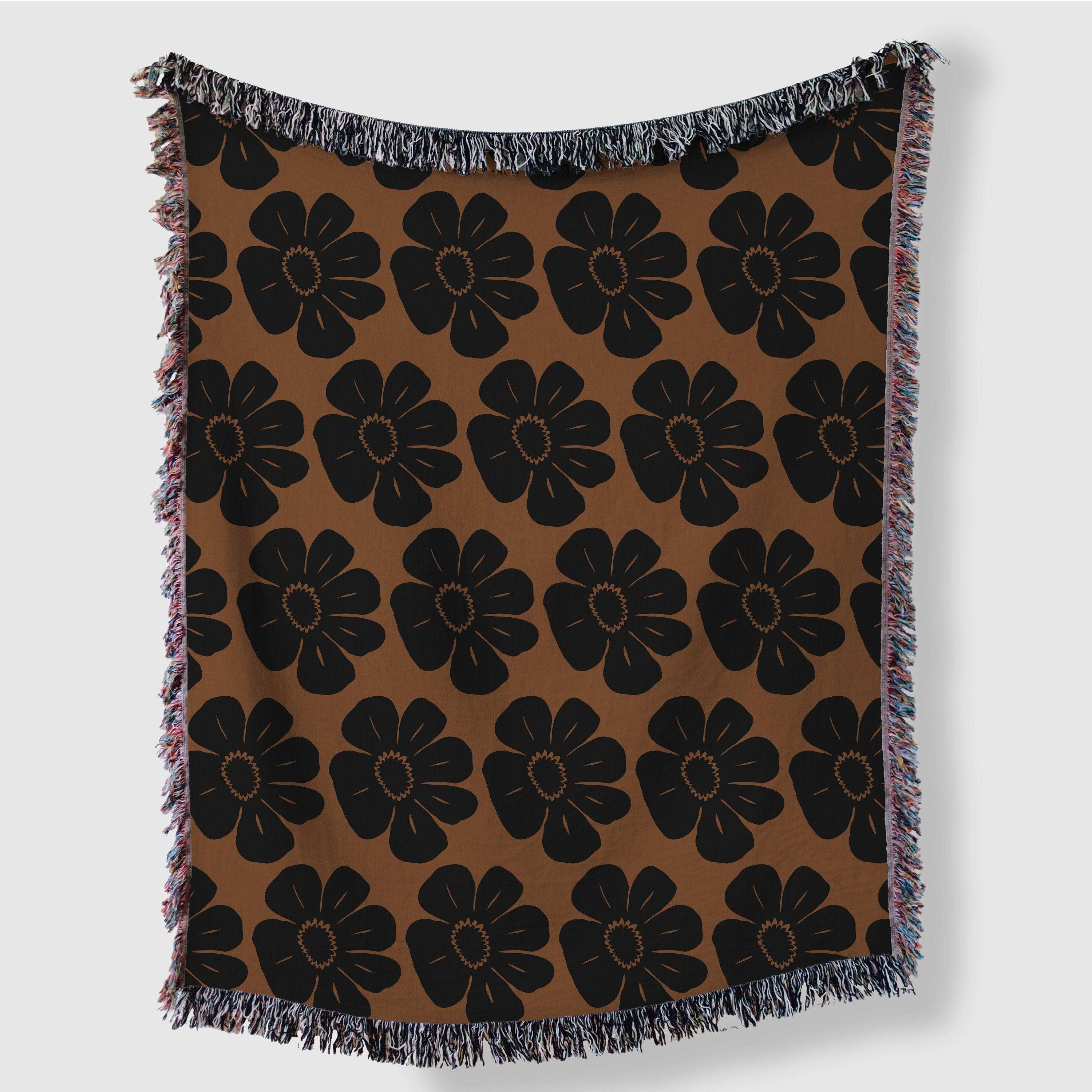 TaylorBassam - Wholesale Throw Blanket - Brown And Black Matisse Flower Woven Cotton Blankets3
