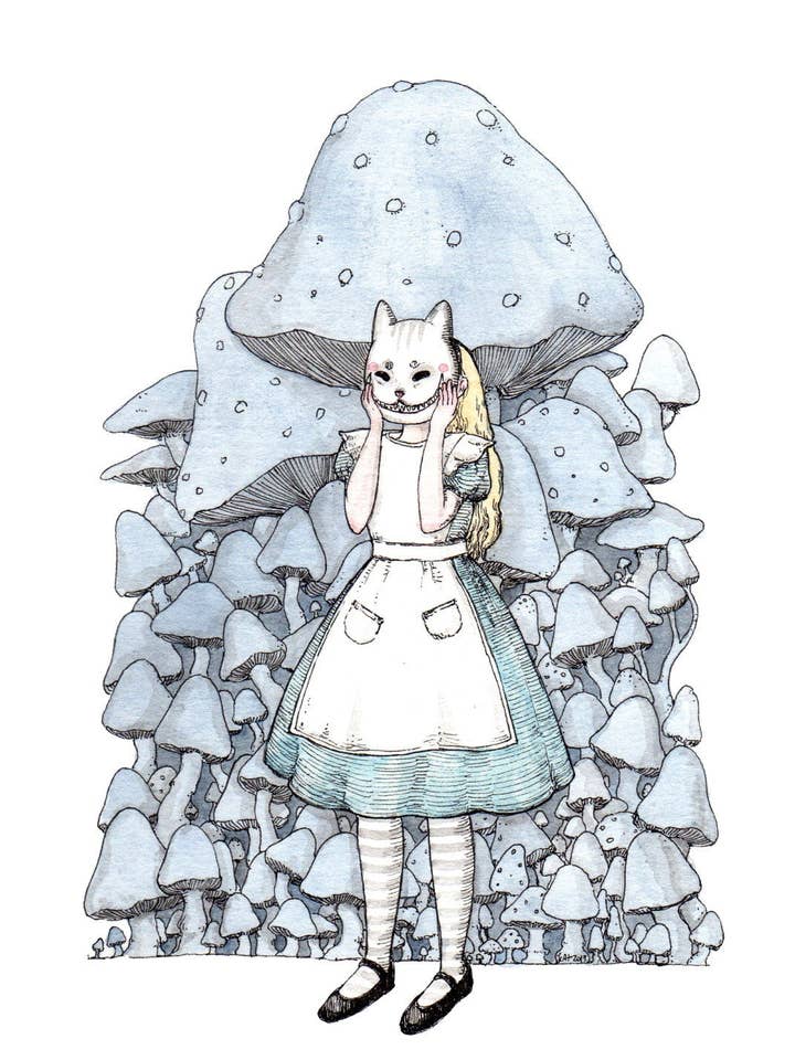 Cheshire kattens maske - 5x7" Print for engroshandel hos Stupid Animal Shop