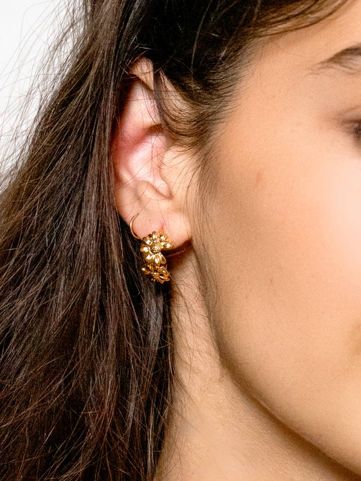 Margaret 18K Gold Plated Daisy Hoops for wholesale by Peter and June