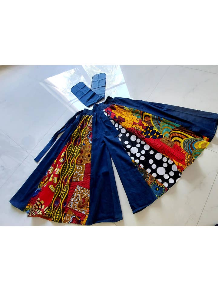 India Batik - Wholesale Pants - Women's - 702- Women Palazzo Pant - Denim/Multi Prints6