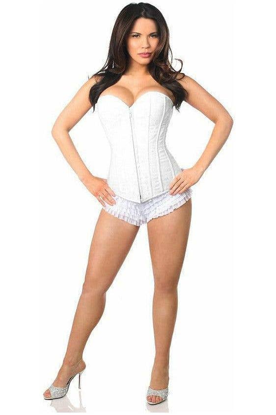 Daisy Corsets – Großhandel Korsett – Damen – Üppiges weißes Spitzen-Überbrustkorsett mit Reißverschluss3