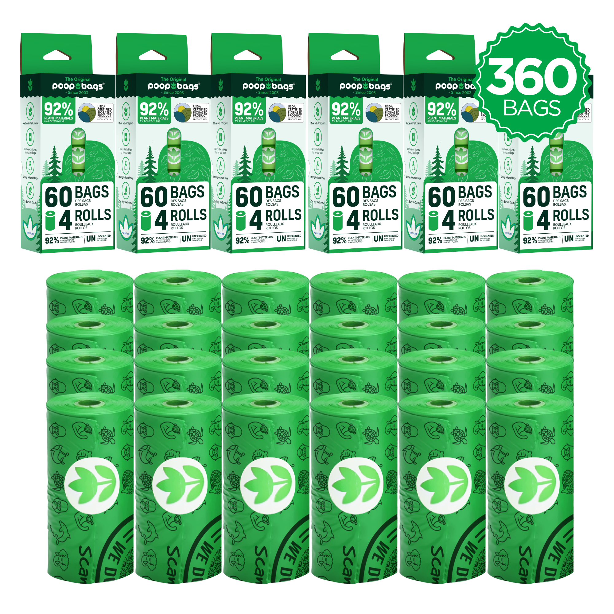 The Original Poop Bags® - Wholesale Pet Poop Bag - The Original Poop Bags® 92% Plants 60 Dog Waste Bags in Roll1