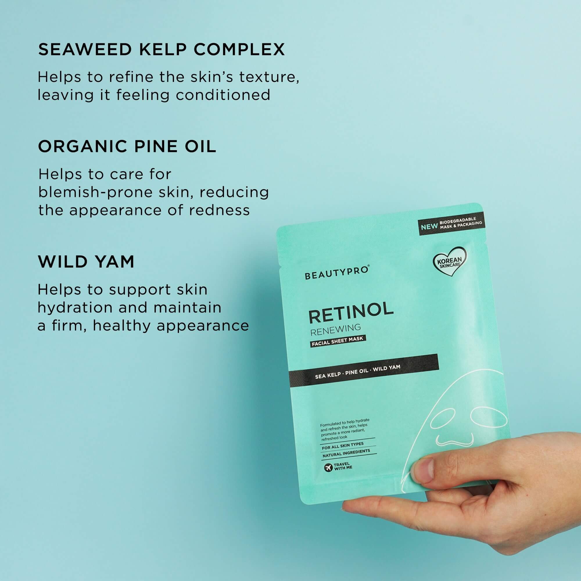 BEAUTYPRO – wholesale Skincare face mask – RETINOL Renewing Facial Sheet Mask  - 100% Biodegradable5