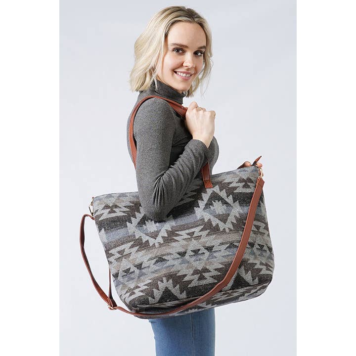 Hana - Wholesale Tote Bag - Women's - Western Weekend Aztec Pattern Tote Bag With Pouch