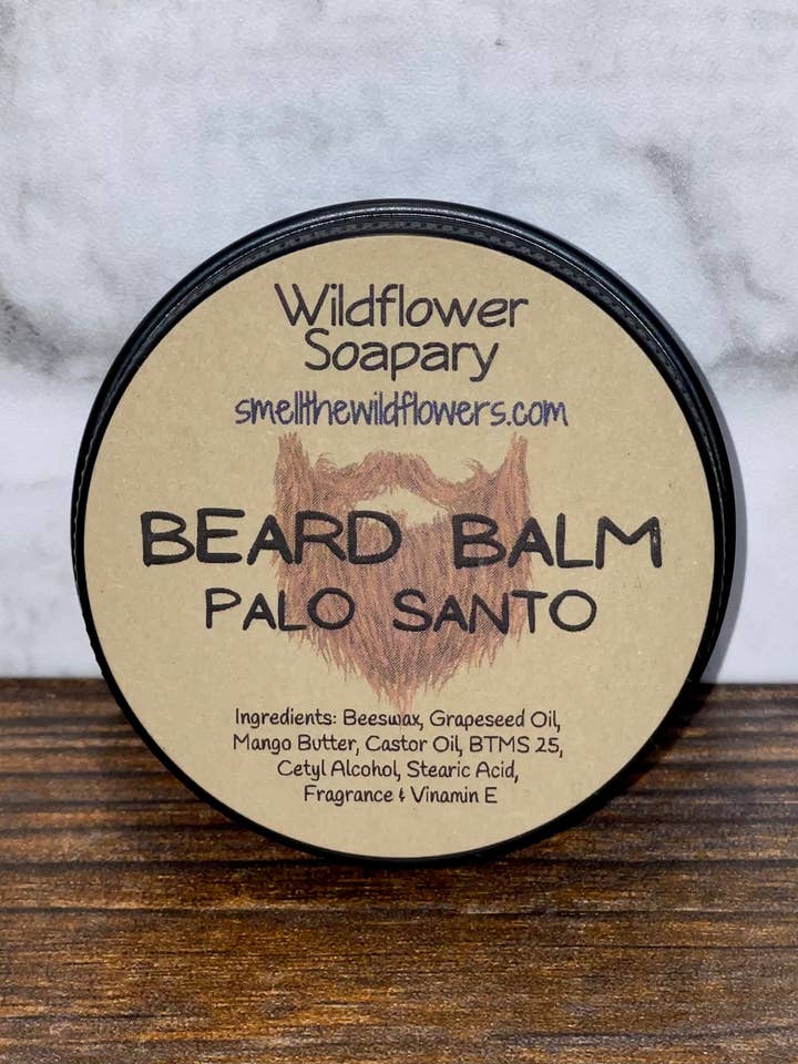Palo Santo Beard Balm for wholesale by Wildflower Soapary