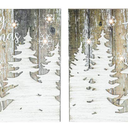 Hanna's Handiworks - Wholesale Christmas Decoration - WHITE DEER CHRISTMAS SIGN W LIGHTS 2 ASSORTED
