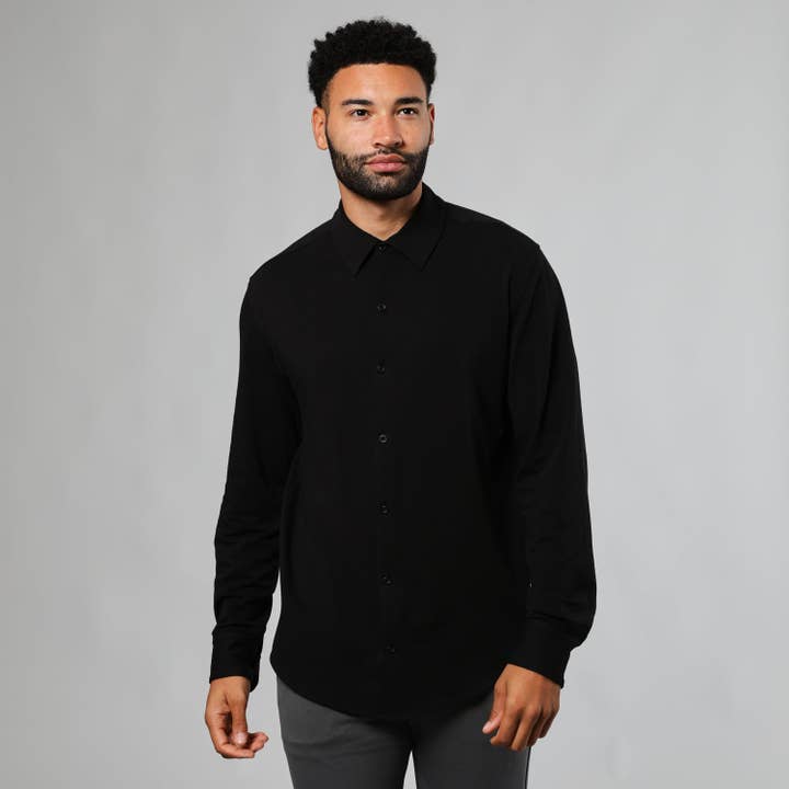 Long Sleeve Button Up Shirt | Black for wholesale by True Classic