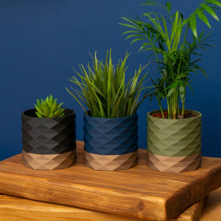 Diamond Pattern Plant Pot - Navy Blue and Gold for wholesale by Vantage 3D Prints