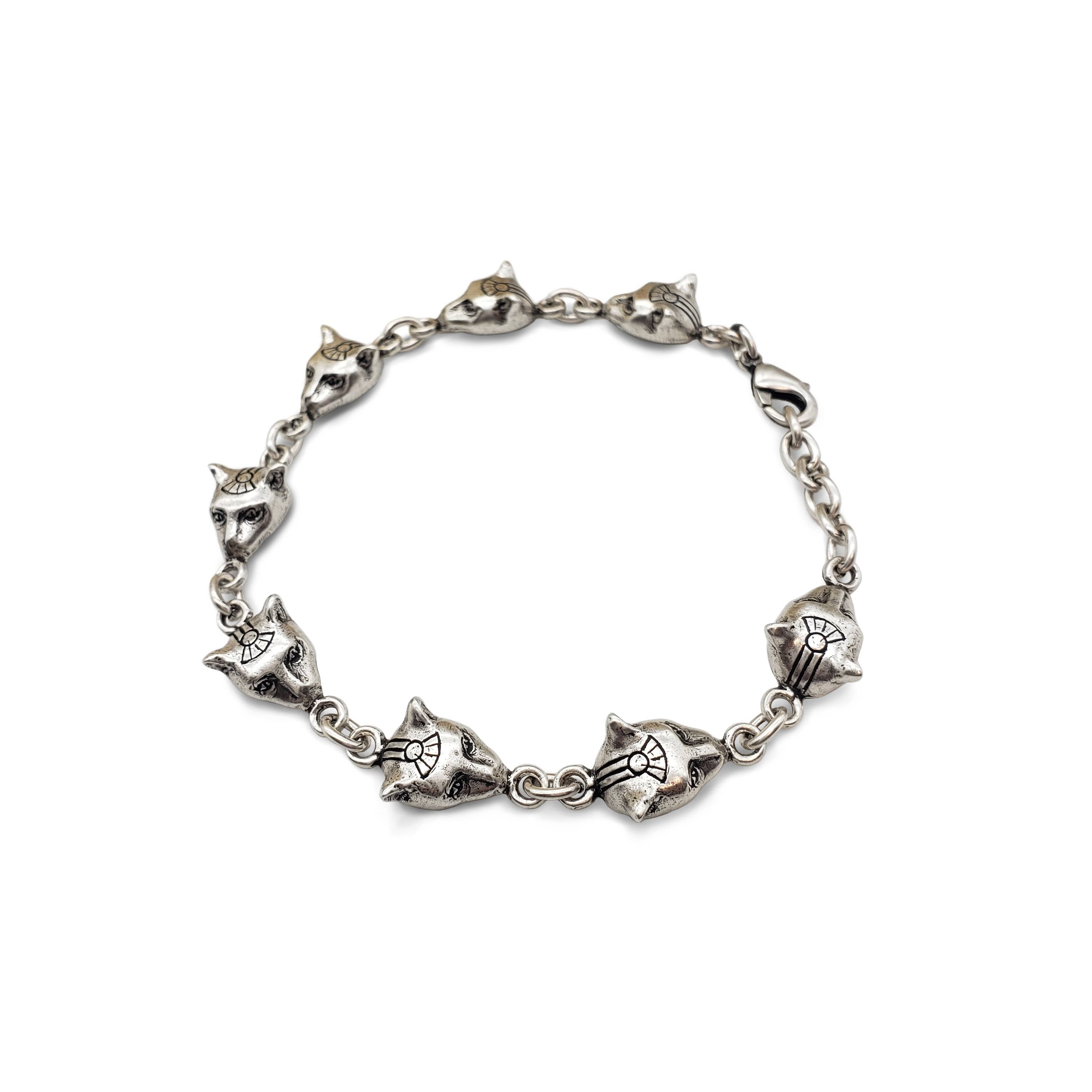 Discoveries, Inc. - Wholesale Link & Chain Bracelet - Egyptian Cat Head Link Bracelet - Silver - Bastet Goddess0