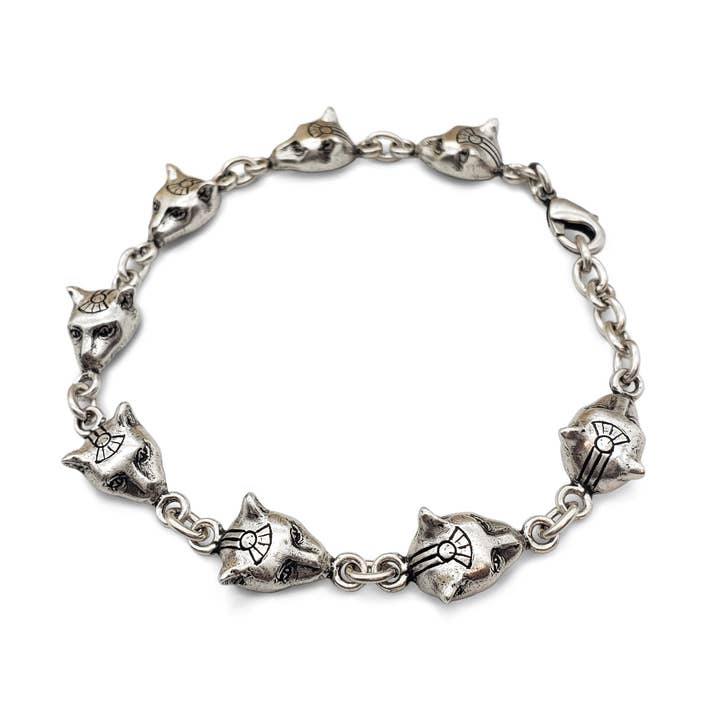 Discoveries, Inc. - Wholesale Link & Chain Bracelet - Egyptian Cat Head Link Bracelet - Silver - Bastet Goddess0