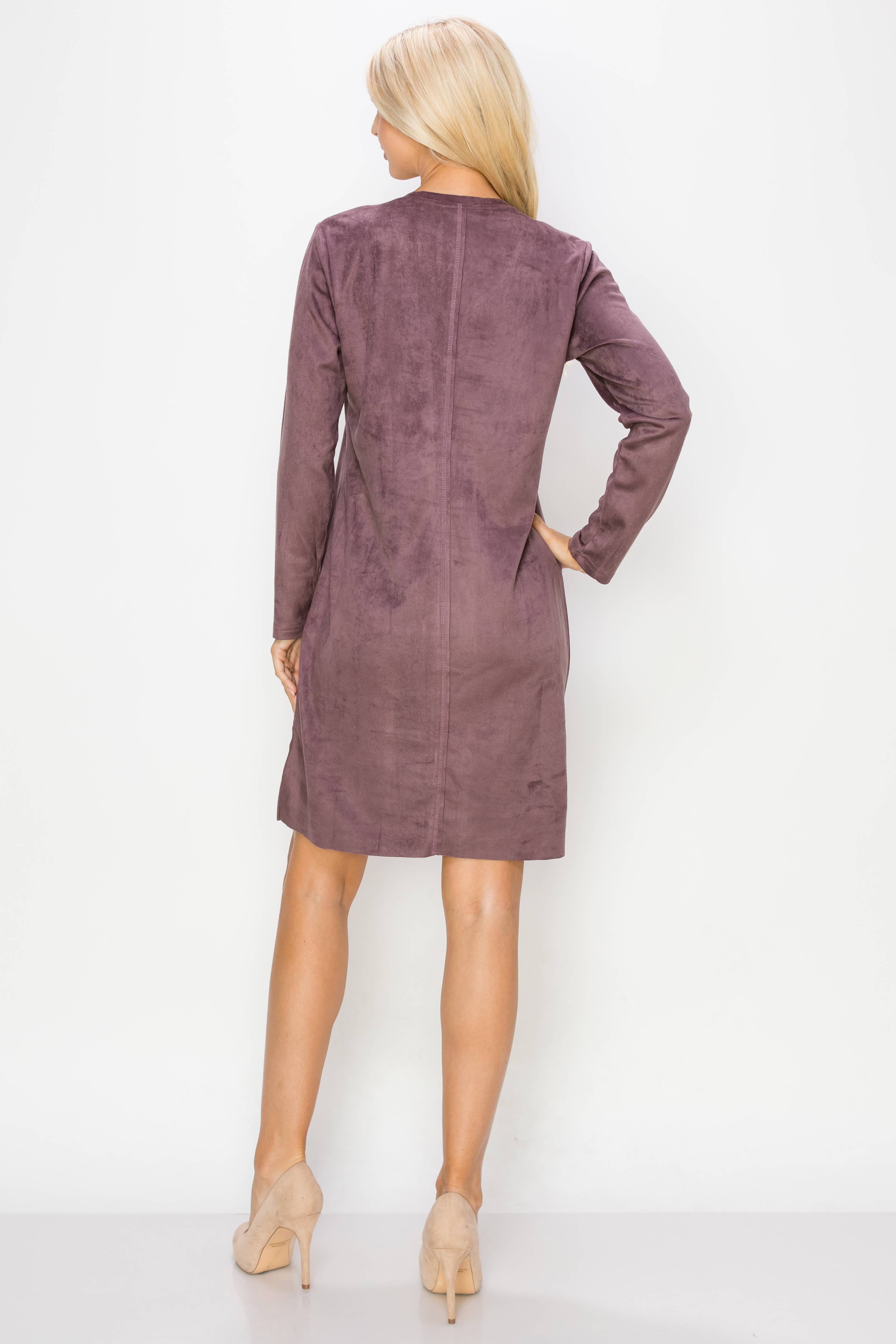 Joh Apparel – wholesale Klänning - Dam – Aurora Stretch Suede Rund-Neck klänning med fickor46