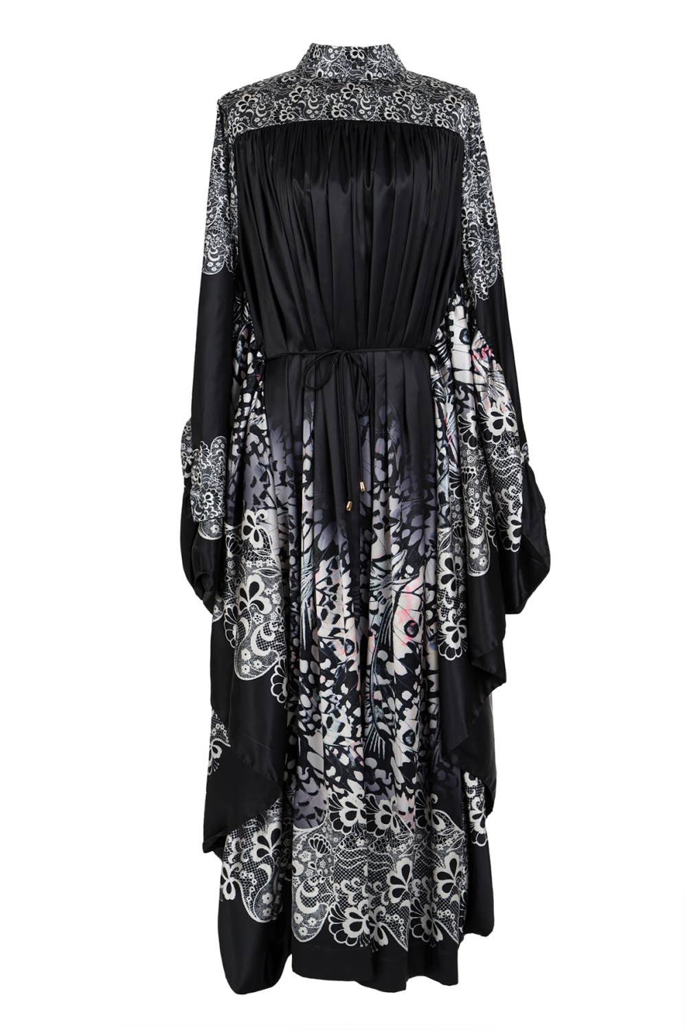 BLACK Abstract Floral Print Pleats Maxi Tunic Dress QC3710 for wholesale on Faire8