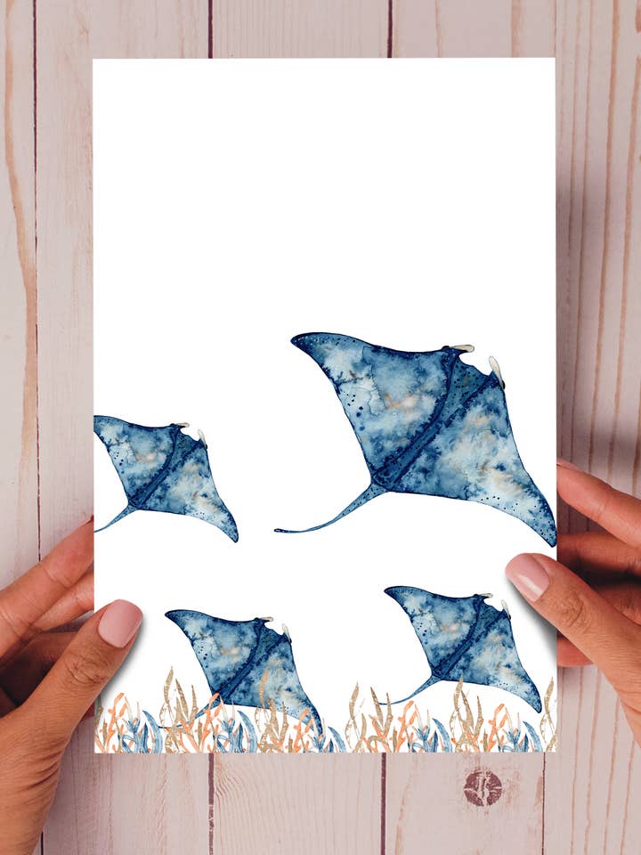 Sting Ray - Unique Eco-friendly Underwater animal art card for wholesale by Homemade Hollydays Wholesale
